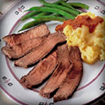 Broiled Beef Steak with Cheesy Microwave Polenta