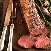 Garlic-Pepper Petite Top Loin with Roasted Green Beans and Mushrooms