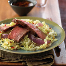 Ginger-Maple Steak with Napa Cabbage and Grilled Onions