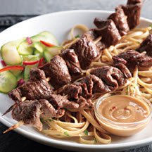 Hoisin-Marinated Beef Skewers with Peanut Dipping Sauce