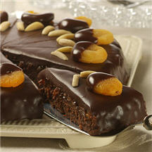 Decadent Fudge Cake with Bourbon-Apricot Filling and Chocolate Ganache
