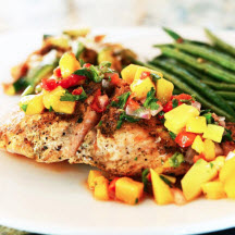Grilled Salmon Topped with Mango Salsa
