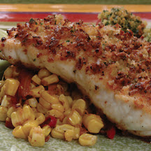 Onion Crusted Grouper with Roasted Corn and Peppers