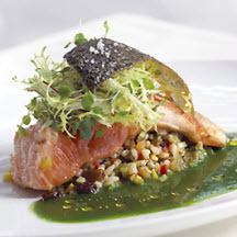 Roasted Salmon with Pearl Barley and Parsley Coulis