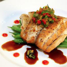 Seared Florida Grouper with Snap Beans and Three Pepper Relish