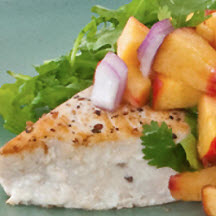 Seared Florida Swordfish Steaks with Arugula and Peach Salsa
