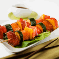 Teriyaki Salmon Skewers with Grapefruit