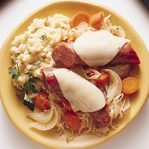 Sauerkraut and Sausage over Mashed Potatoes
