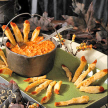 Halloween Chicken Fingers with Romesco Dipping Sauce