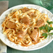 Apricot Glazed Pork Over Fettuccine
