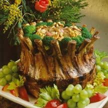 Crown Roast of Pork with Walnut-Rhubarb Stuffing