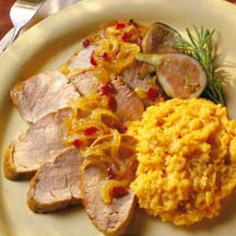 Spirited Pork Tenderloin with Fig and Chipolte Onions