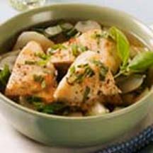 Pan Seared Chicken Breasts with Carrot-Ginger Broth
