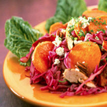 Chicken and Sweet Potato Cabbage Salad with Hot Bacon Dressing