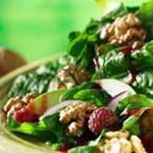 Warm California Walnut Spinach Salad with Raspberry Vinaigrette