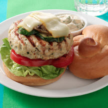 Basil Turkey Burgers with Muenster Cheese and Grilled Vegetables