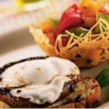 Grilled Portobello Crostini with Heirloom Tomato Salad in Parmesan Baskets