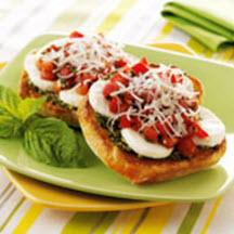 Mozzarella Pesto Bruschetta with Fresh Mozzarella Cheese