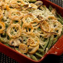 Green Bean and Gruyère Casserole with Spicy Onion Rings
