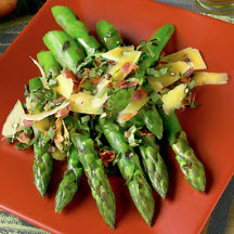 Grilled Fresh California Asparagus with Pancetta, Pepato Cheese and Herbs