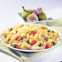 Mini Penne with Carrot Purée and Peas
