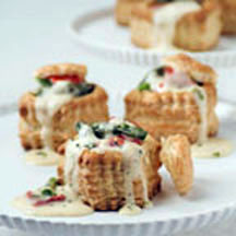 Roasted Asparagus & Red Pepper Tartlets with Tarragon Brie Sauce