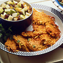 Sweet Potato Fritters with Pear Coulis