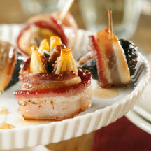 Bacon-Wrapped Figs with Maple Snakebite Glaze and Goat Cheese and Thyme Dip