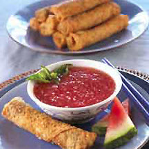 Lobster Spring Rolls with Watermelon Sesame Sweet Sour Sauce