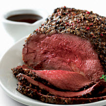 Garlic and Tri-Pepper-Crusted Beef Roast with Balsamic Sauce
