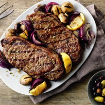 Grecian Beef Strip Steaks and Mushroom Kabobs