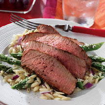 Grilled Peppery Top Round Steak with Parmesan Asparagus
