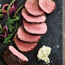 Peppered Top Sirloin Roast with Sautéed Broccolini
