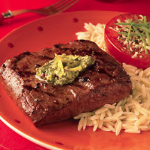 Spicy Lemon Pesto Flat Iron Steaks