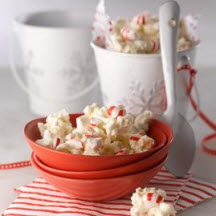 View the recipe for White Chocolate Peppermint Popcorn Bark. White Chocolate Peppermint Popcorn Bark