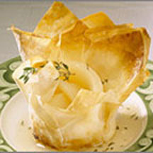 Pear Phyllo Cups with Vanilla-Thyme Sauce