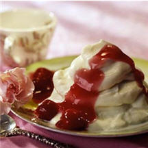 White Chocolate Mousse with Cherry Sauce