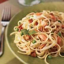 Fettuccine with Smoked Salmon, Peas and Pecans