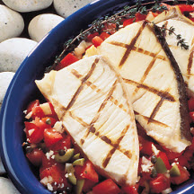 Grilled Alaska Seafood Steaks with Mediterranean Salsa