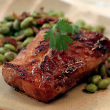 Pan Seared Cod with Sweet and Sour Sauce, Edamame and Shiitake Mushrooms