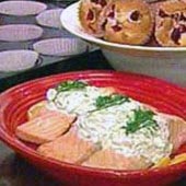 Poached Salmon with Cucumber Yogurt Topping