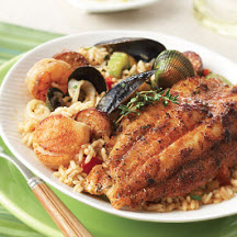 Sweet and Spicy Catfish over Seafood Jambalaya