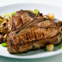 Grilled Veal Chops with Potato-Leek Hash