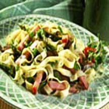 Fettuccine with Portobellas, Ham and Asparagus