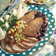 Jerk Pork Tenderloin with Black Beans and Pineapple & Cucumber Salsa