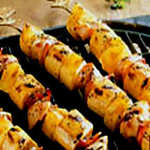Grilled Chicken, Plantain and Pineapple Skewers