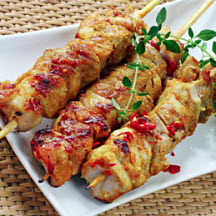 Grilled Orange Chicken Skewers with Cranberry Plum Sauce
