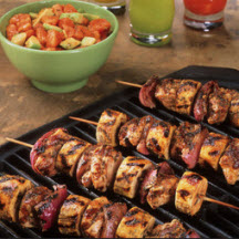Jerked Chicken and Plantain Kebabs with Papaya-Avocado Salsa